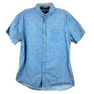 5 Point Mens Large Button Front Shirt Avocados Print Blue Short Slim Fit + Flex
